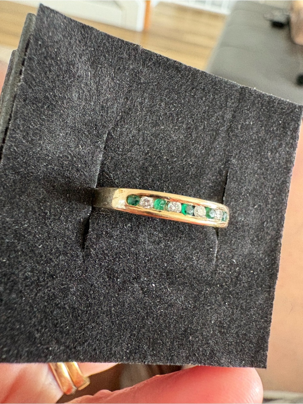 Vintage British 9K Gold Emerald & Diamond Channel Band Size 7